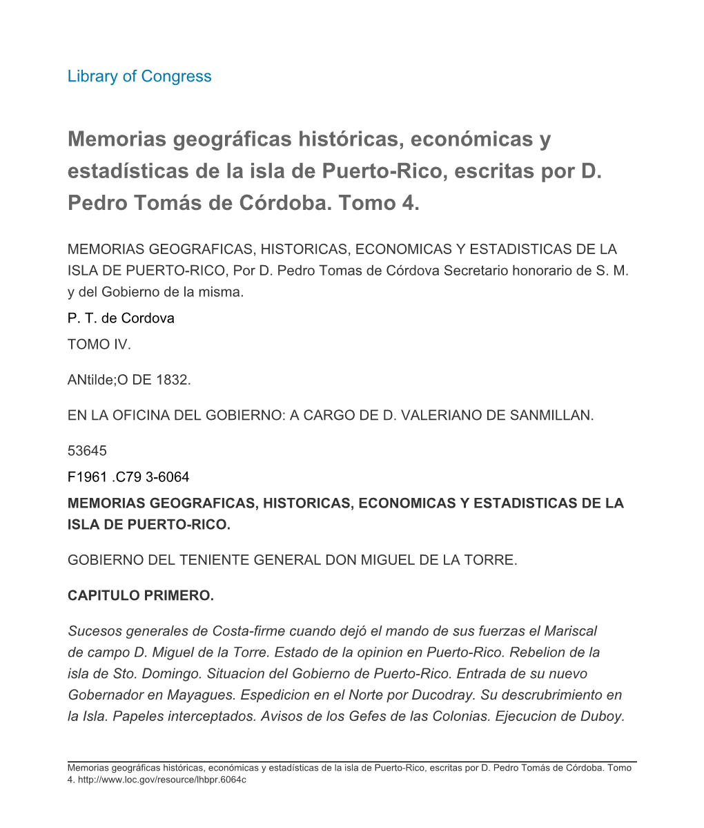 Memorias Geográficas Históricas, Económicas Y Estadísticas De La Isla De Puerto-Rico, Escritas Por D