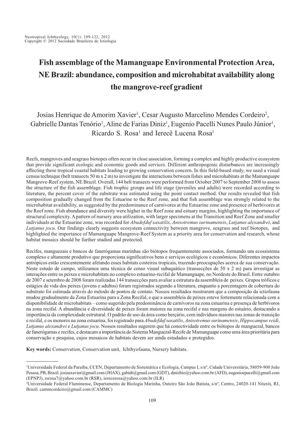 Fish Assemblage of the Mamanguape Environmental Protection Area, NE Brazil: Abundance, Composition and Microhabitat Availability Along the Mangrove-Reef Gradient