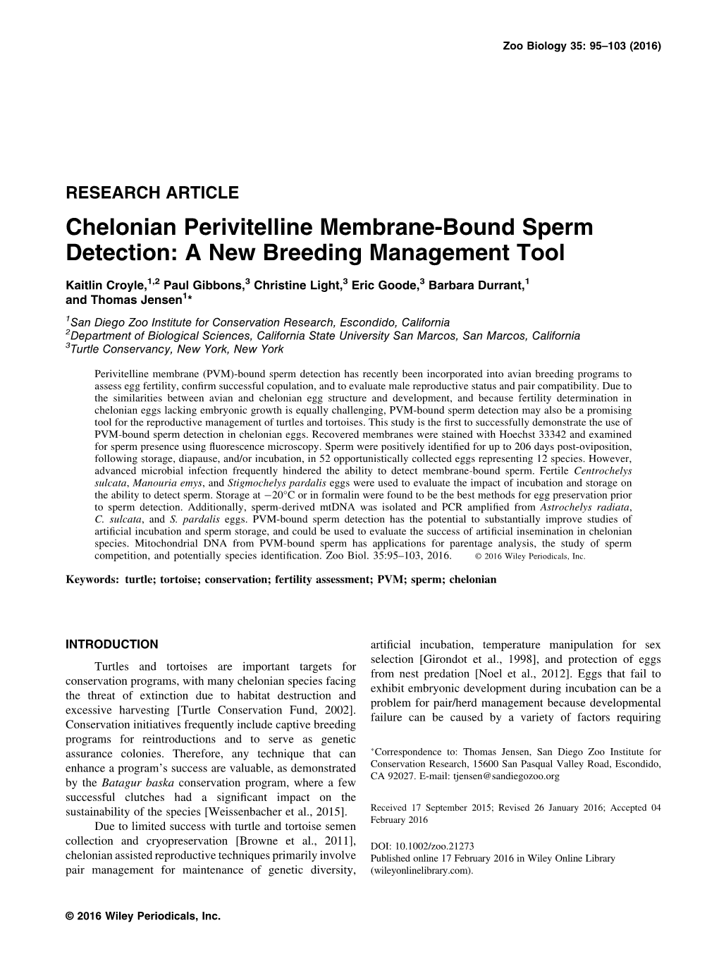 Chelonian Perivitelline Membrane-Bound Sperm Detection: a New Breeding Management Tool