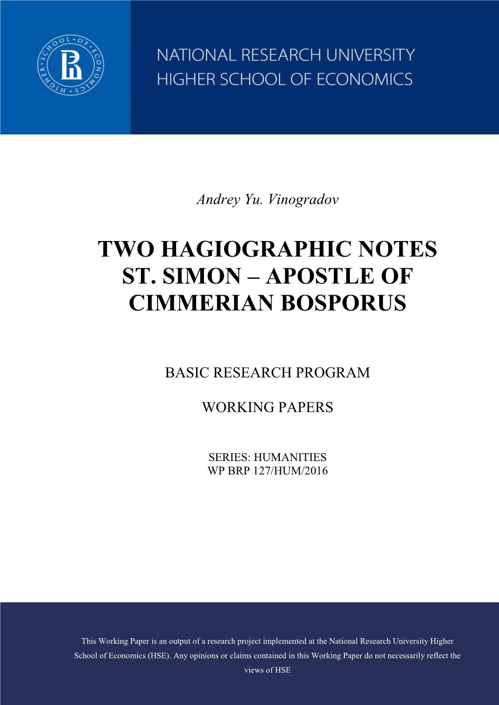 "Two Hagiographic Notes St. Simon – Apostle of Cimmerian Bosporus