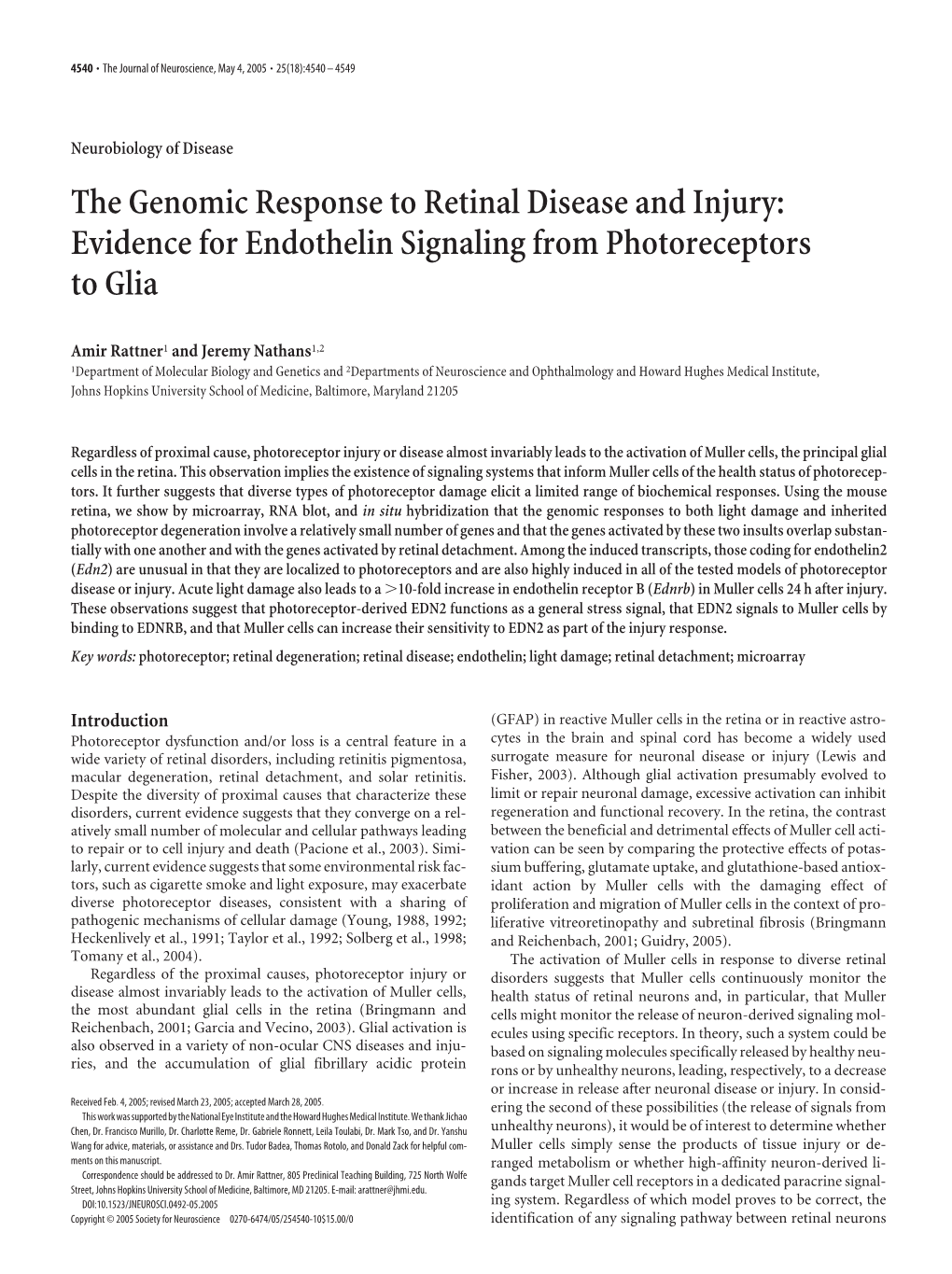 The Genomic Response to Retinal Disease and Injury: Evidence for Endothelin Signaling from Photoreceptors to Glia