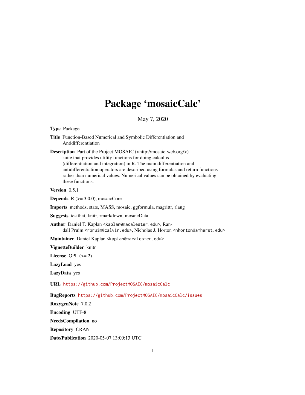 Package 'Mosaiccalc'