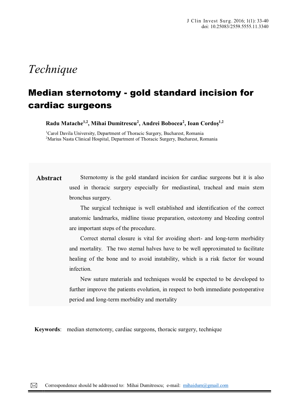 Median Sternotomy - Gold Standard Incision for Cardiac Surgeons