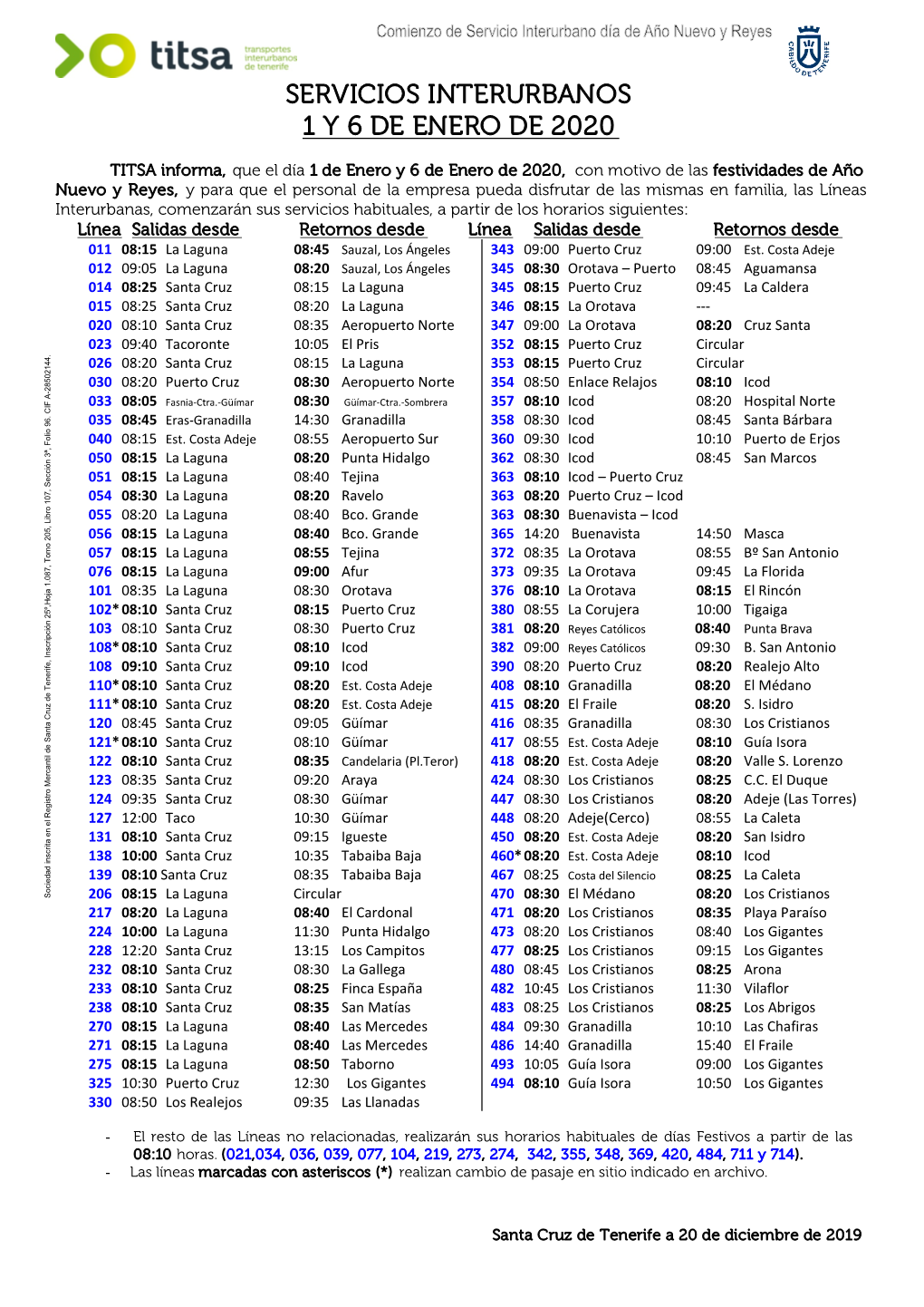 Servicios Interurbanos 1 Y 6 De Enero De 2020