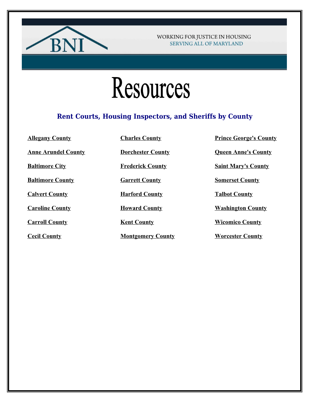 Rent Courts, Housing Inspectors, and Sheriffs by County