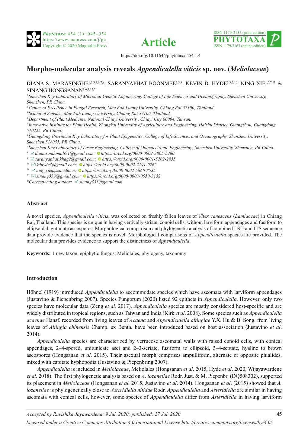 Morpho-Molecular Analysis Reveals Appendiculella Viticis Sp. Nov. (Meliolaceae)