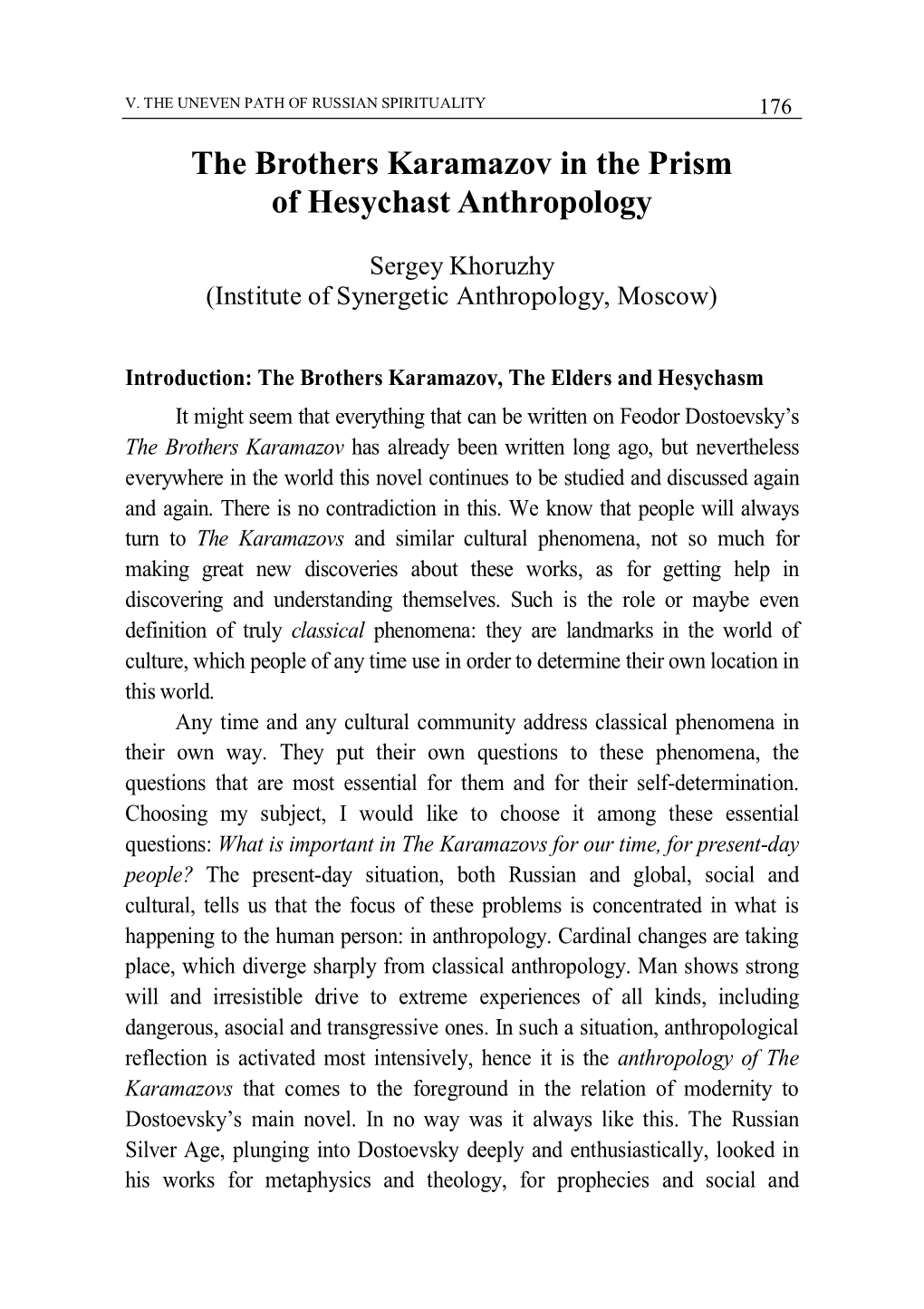 The Brothers Karamazov in the Prism of Hesychast Anthropology