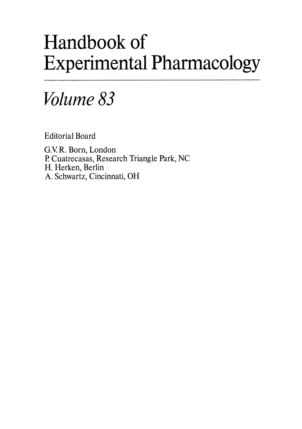 Handbook of Experimental Pharmacology Volume 83