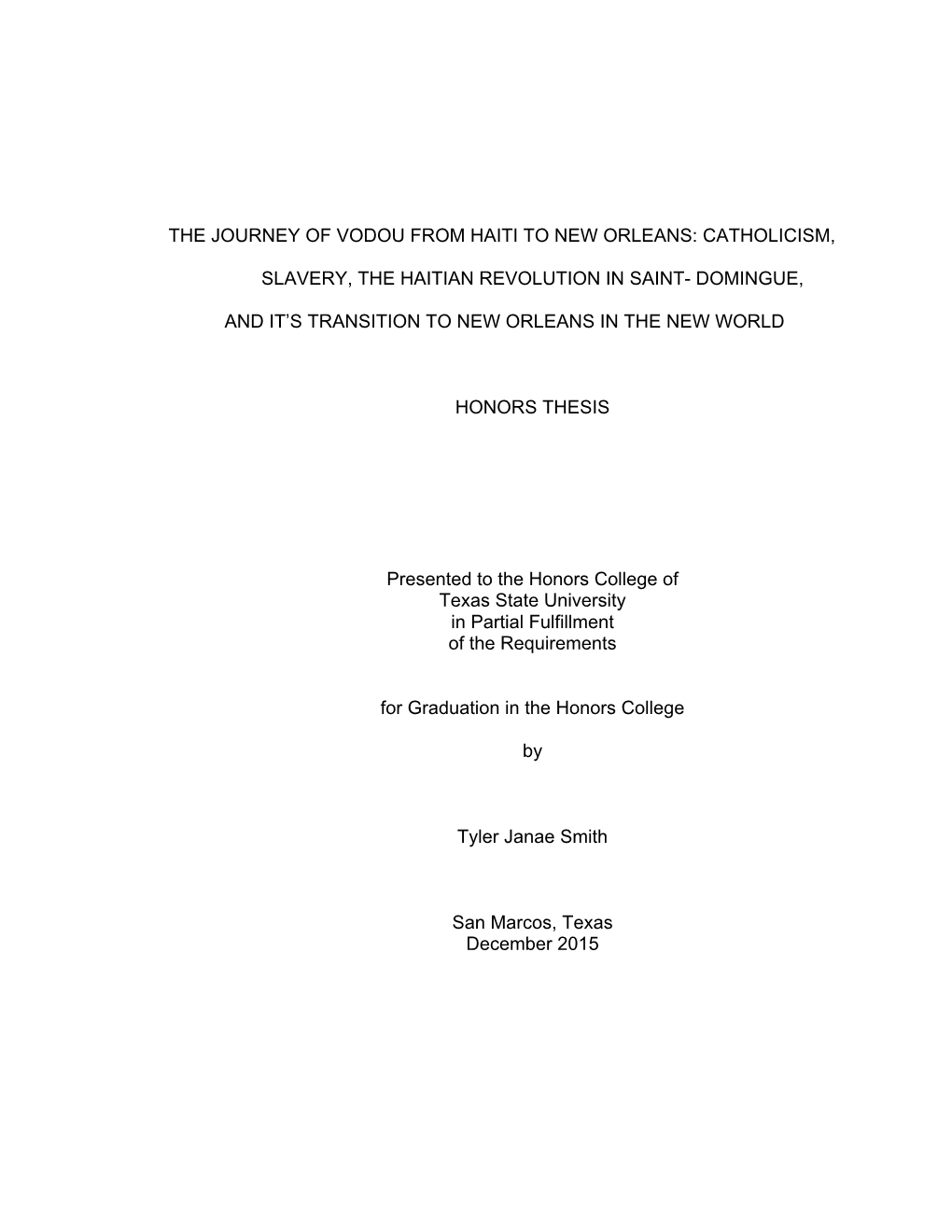 The Journey of Vodou from Haiti to New Orleans: Catholicism