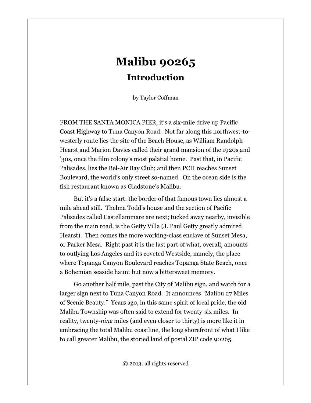 Malibu 90265 Introduction