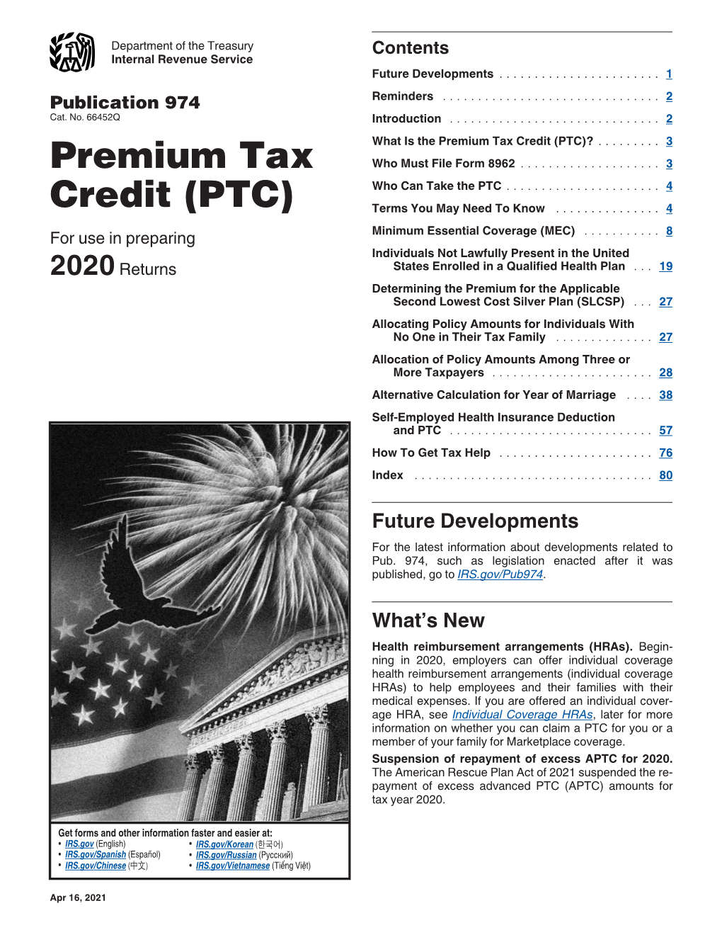 Publication 974, Premium Tax Credit (PTC)