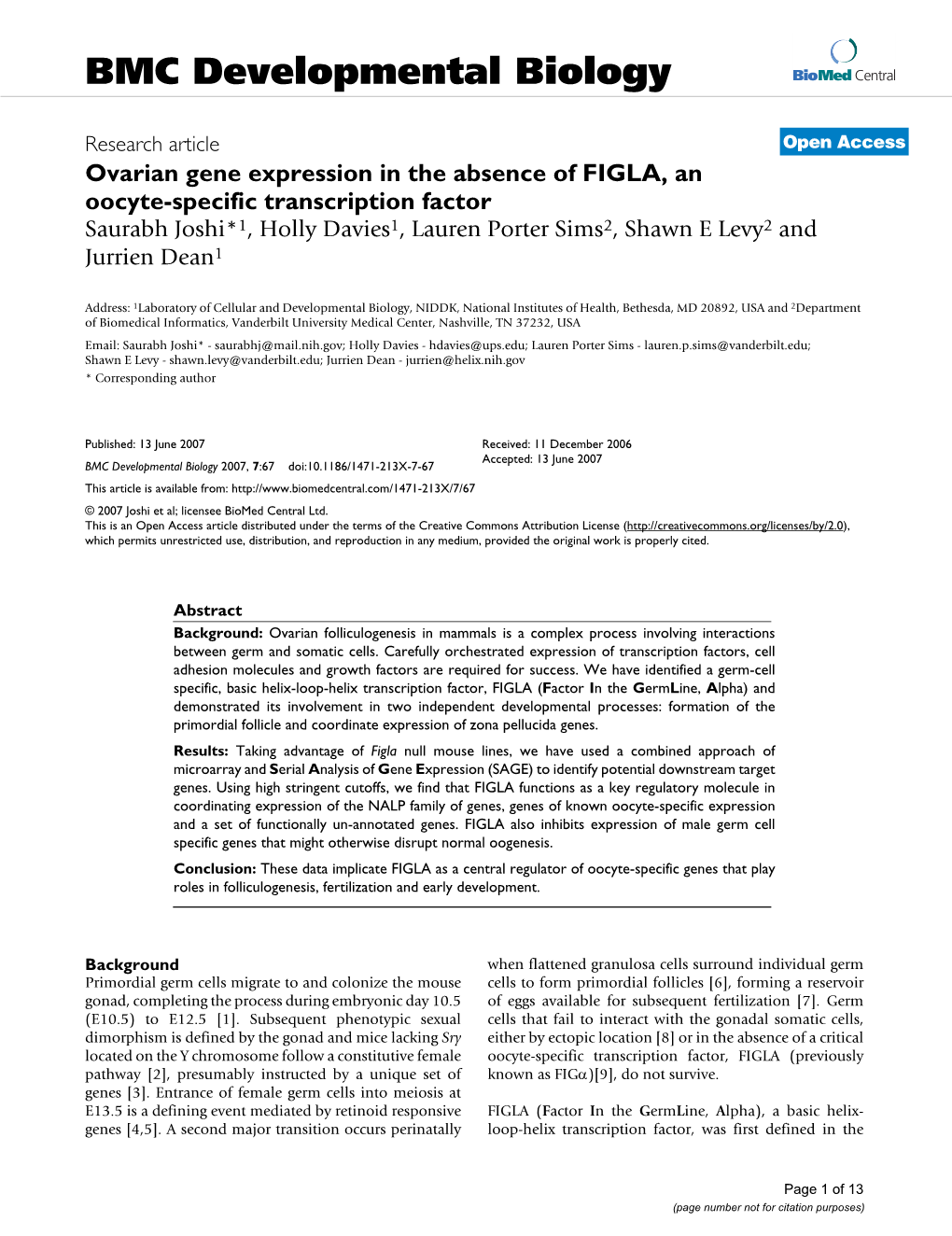 Ovarian Gene Expression in the Absence of FIGLA, an Oocyte
