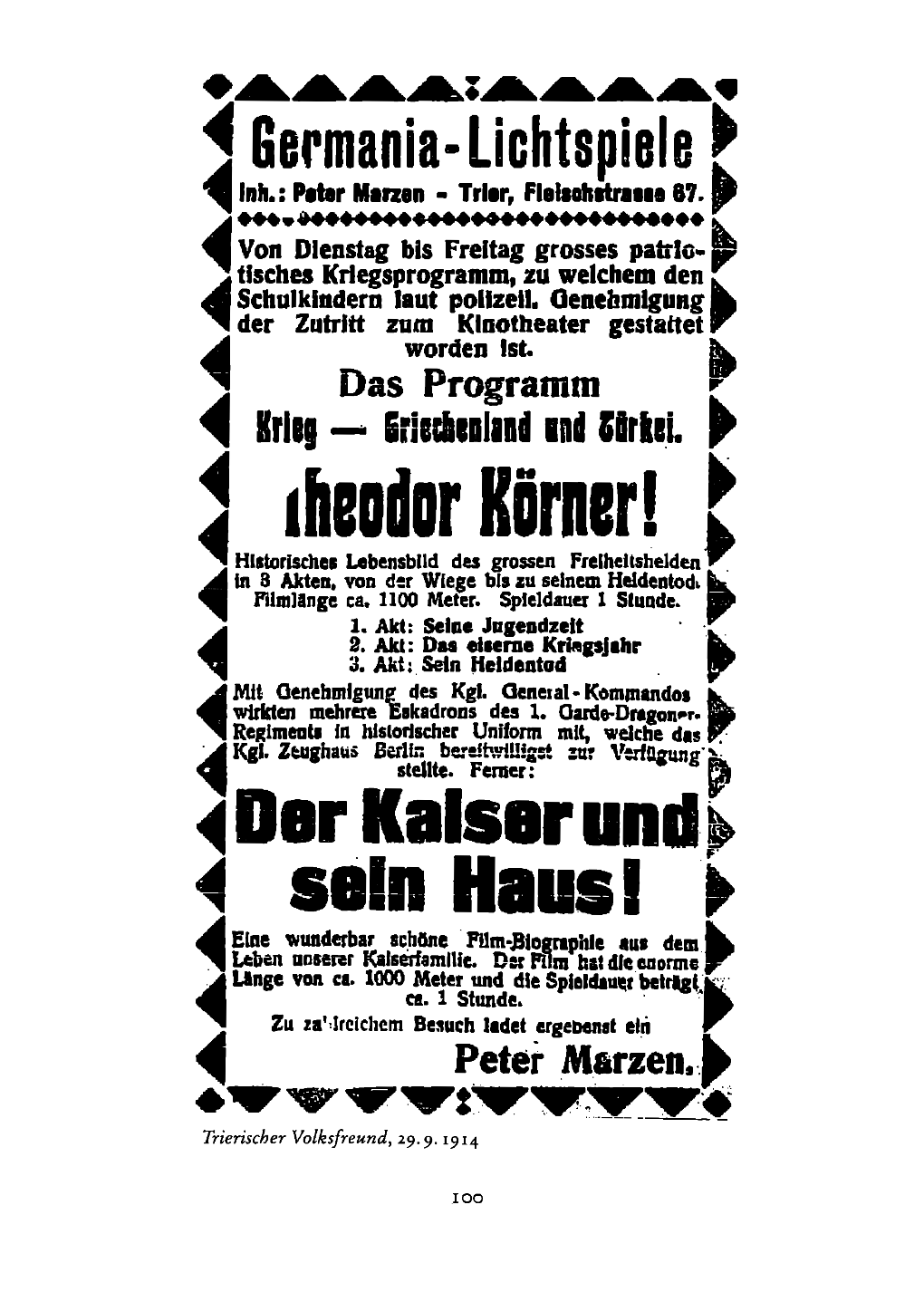 Patriotisches Kino Im Krieg Beobachtungen in Der Garnisonsstadt Trier