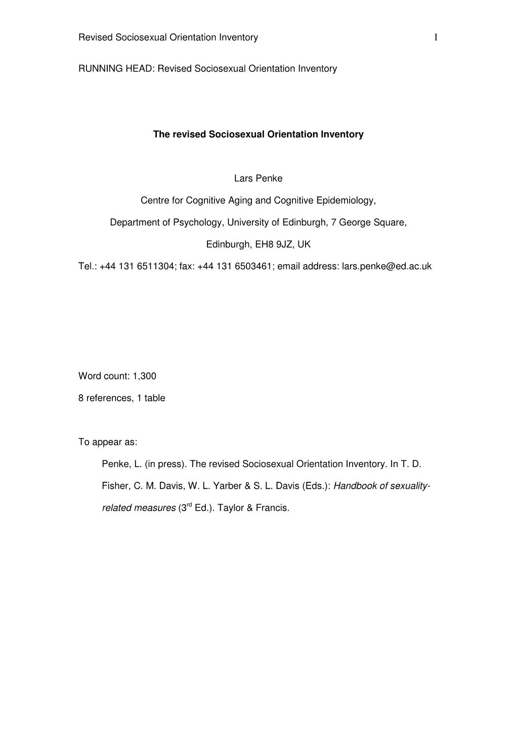 Revised Sociosexual Orientation Inventory 1