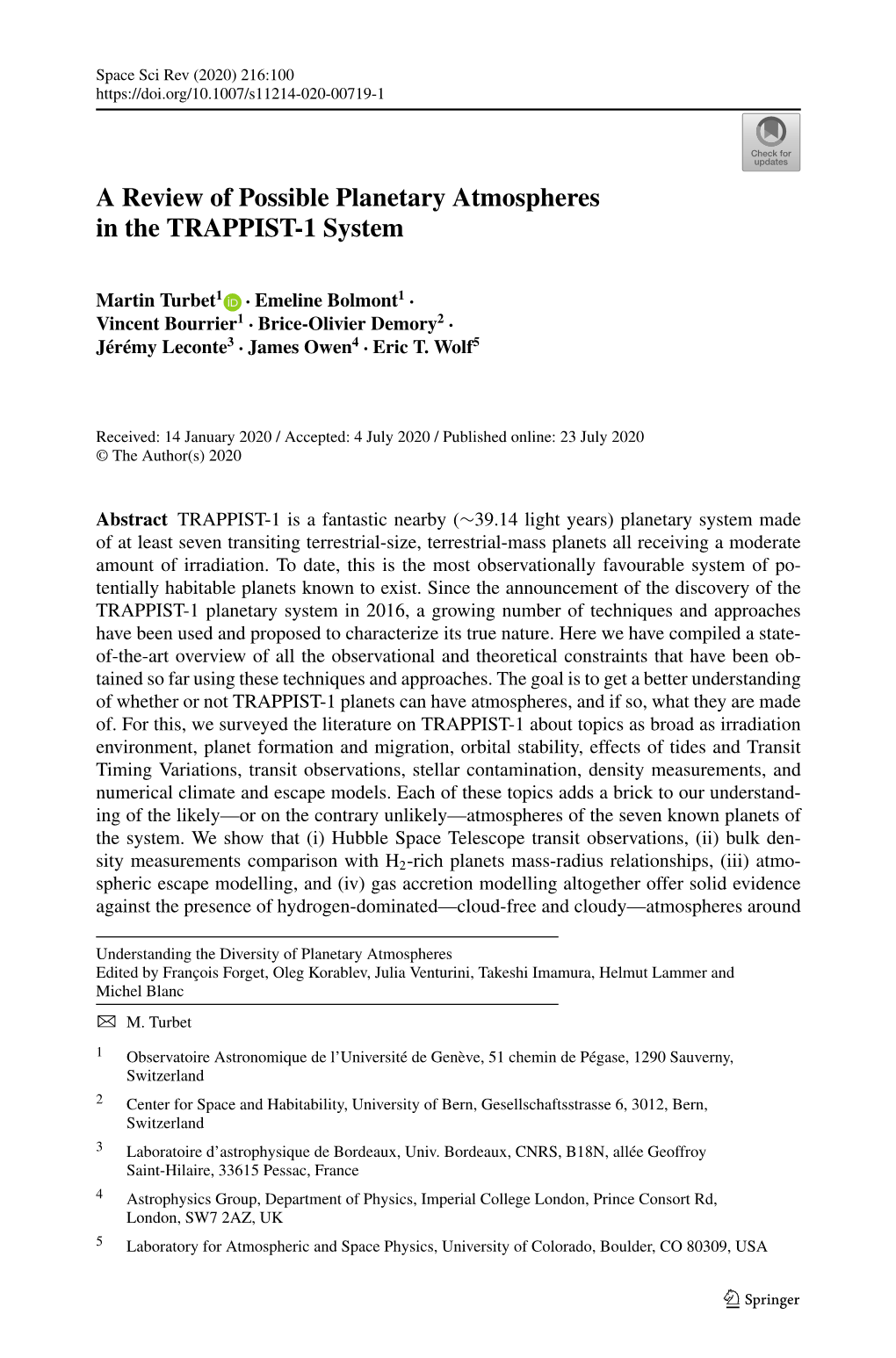 A Review of Possible Planetary Atmospheres in the TRAPPIST-1 System