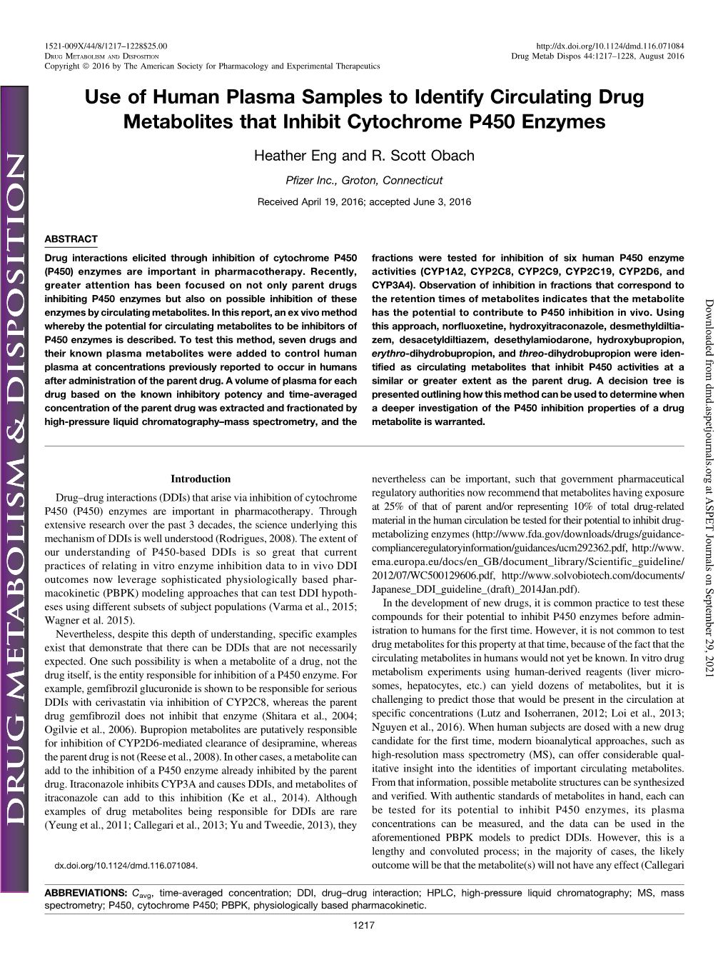 Use of Human Plasma Samples to Identify Circulating Drug Metabolites That Inhibit Cytochrome P450 Enzymes