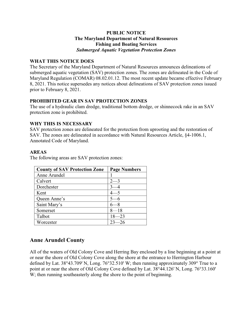 Submerged Aquatic Vegetation Protection Zones