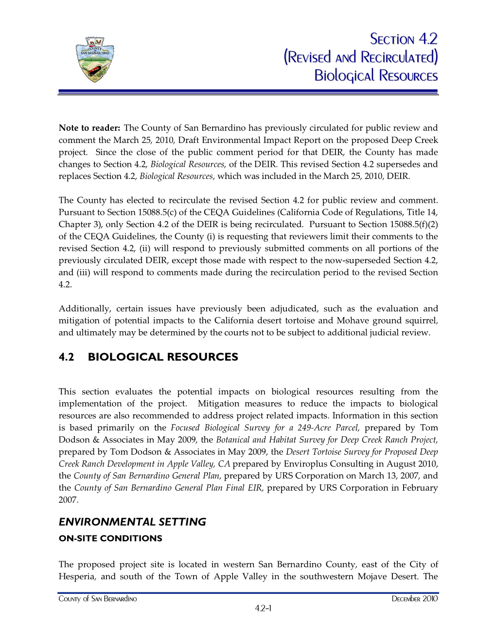 Revised and Recirculated) Biological Resources