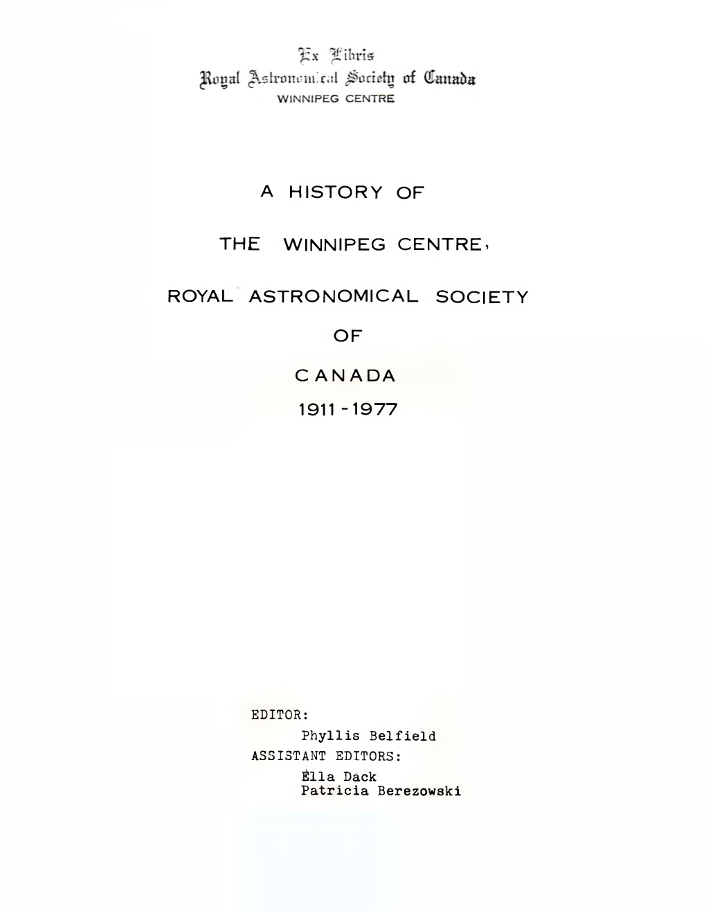 A History of the Winnipeg Centre, RASC 1911-77