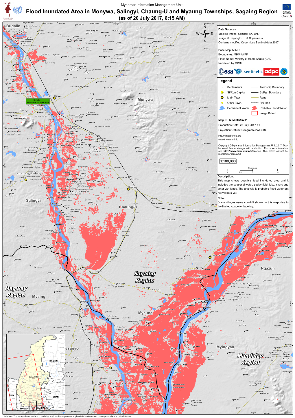 Flood Inundated Area in Monywa, Salingyi, Chaung-U and Myaung Townships, Sagaing Region