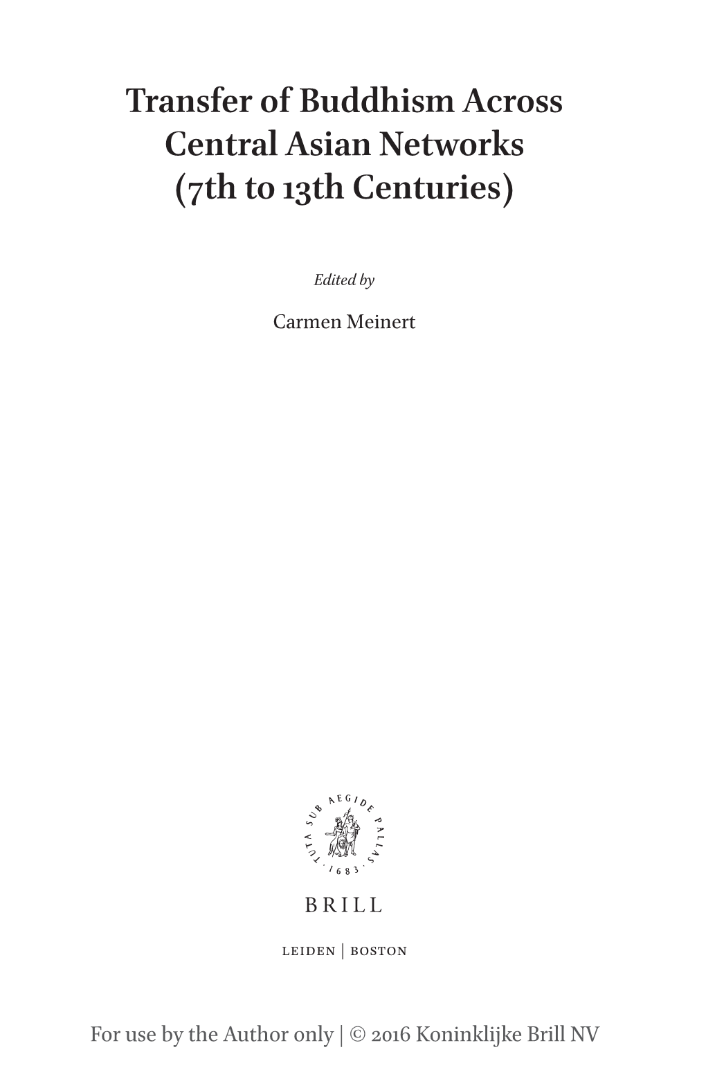 Transfer of Buddhism Across Central Asian Networks (7Th to 13Th Centuries)