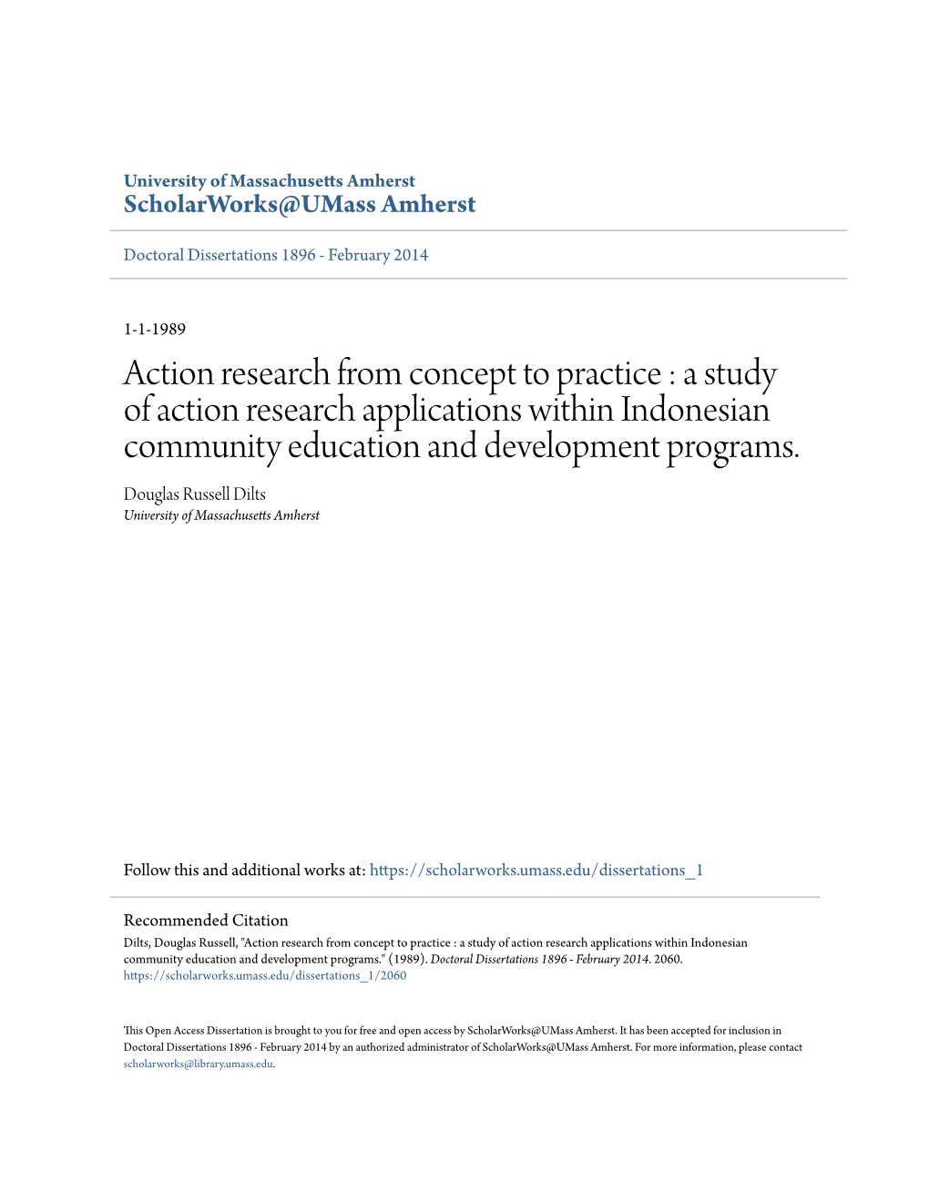 Action Research from Concept to Practice : a Study of Action Research Applications Within Indonesian Community Education and Development Programs