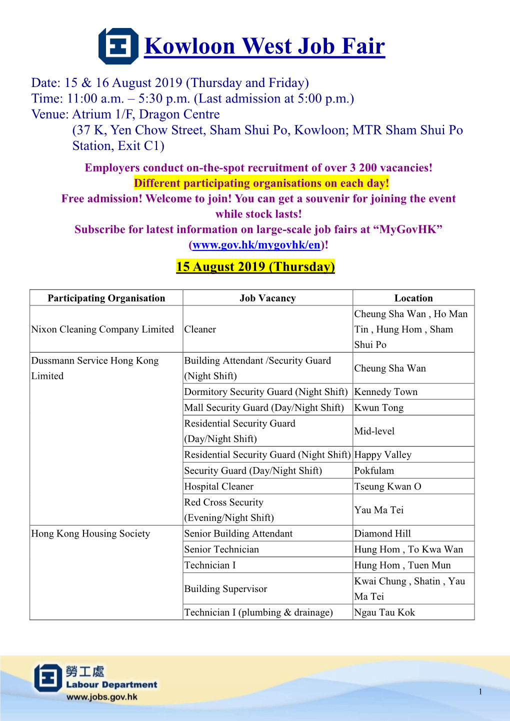 Kowloon West Job Fair 2019