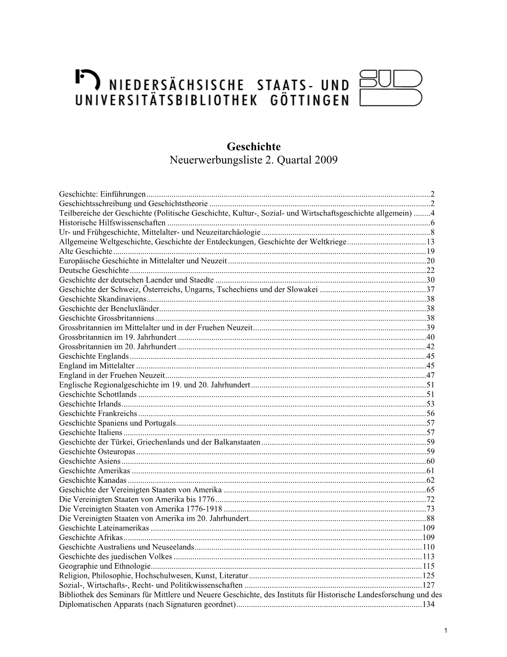 Geschichte Neuerwerbungsliste 2. Quartal 2009