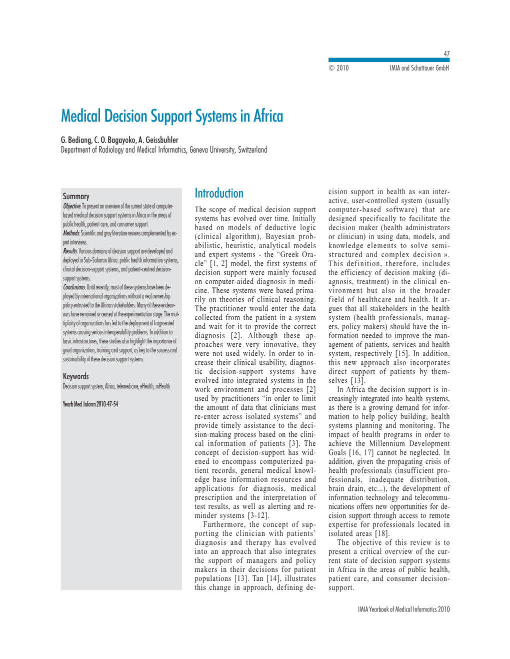 Medical Decision Support Systems in Africa