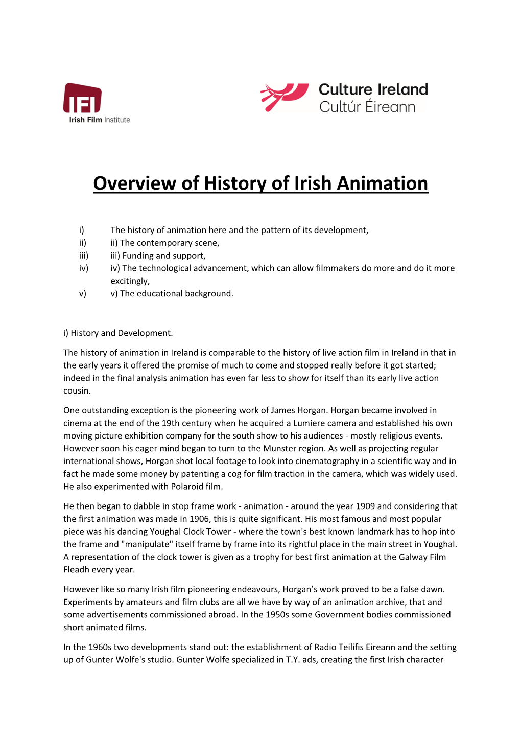 Overview of History of Irish Animation