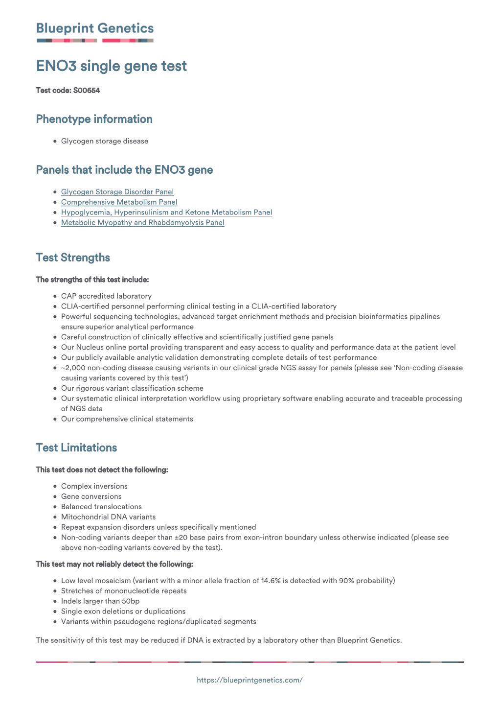 Blueprint Genetics ENO3 Single Gene Test