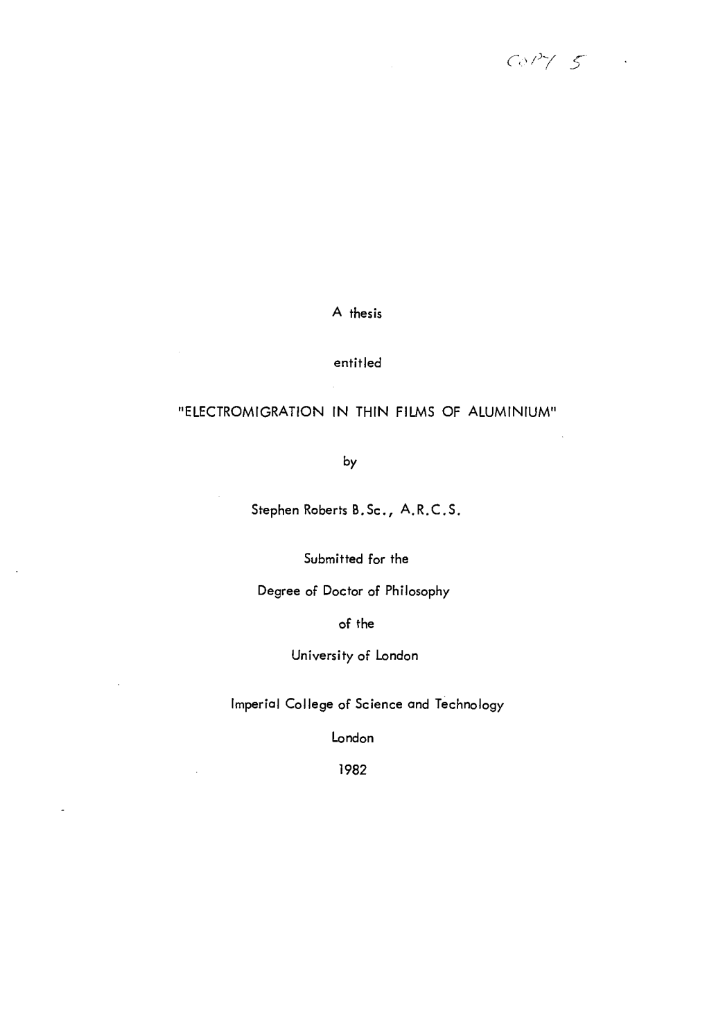 Electromigration in Thin Films of Aluminium"