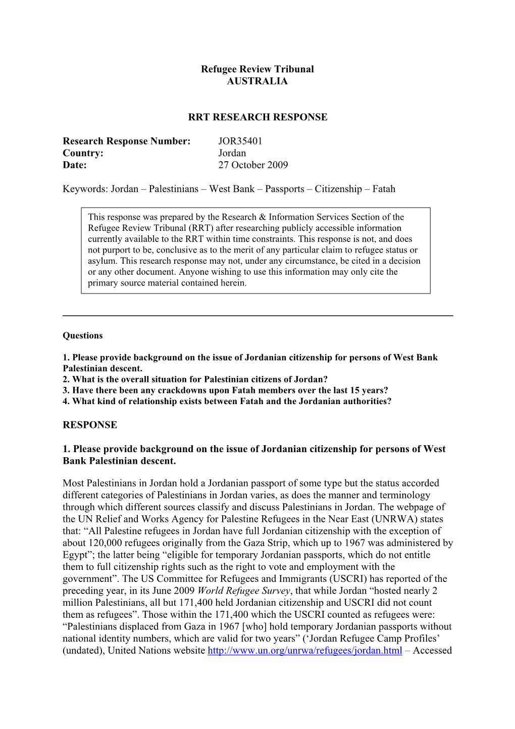 Jordan – Palestinians – West Bank – Passports – Citizenship – Fatah