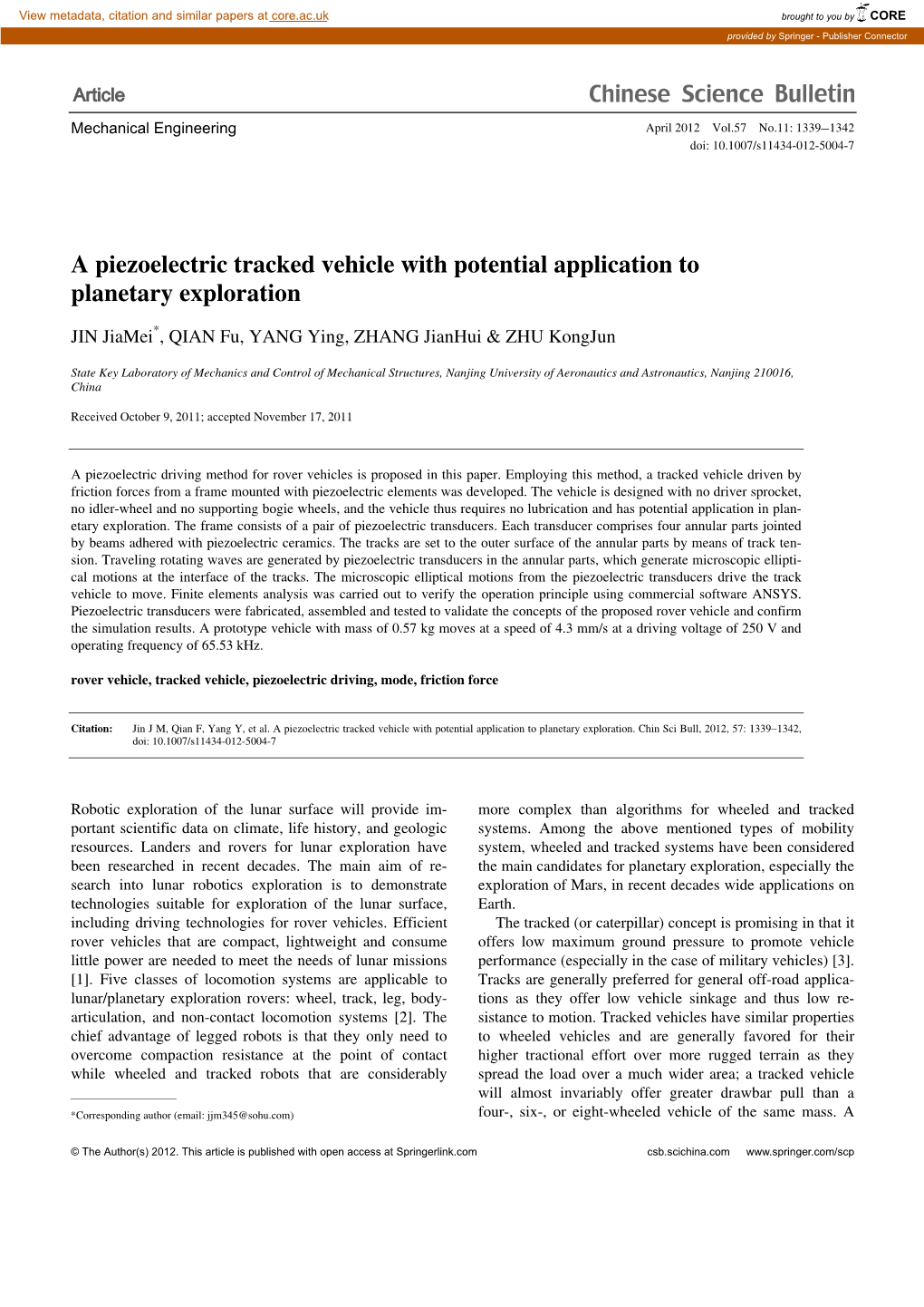 A Piezoelectric Tracked Vehicle with Potential Application to Planetary Exploration