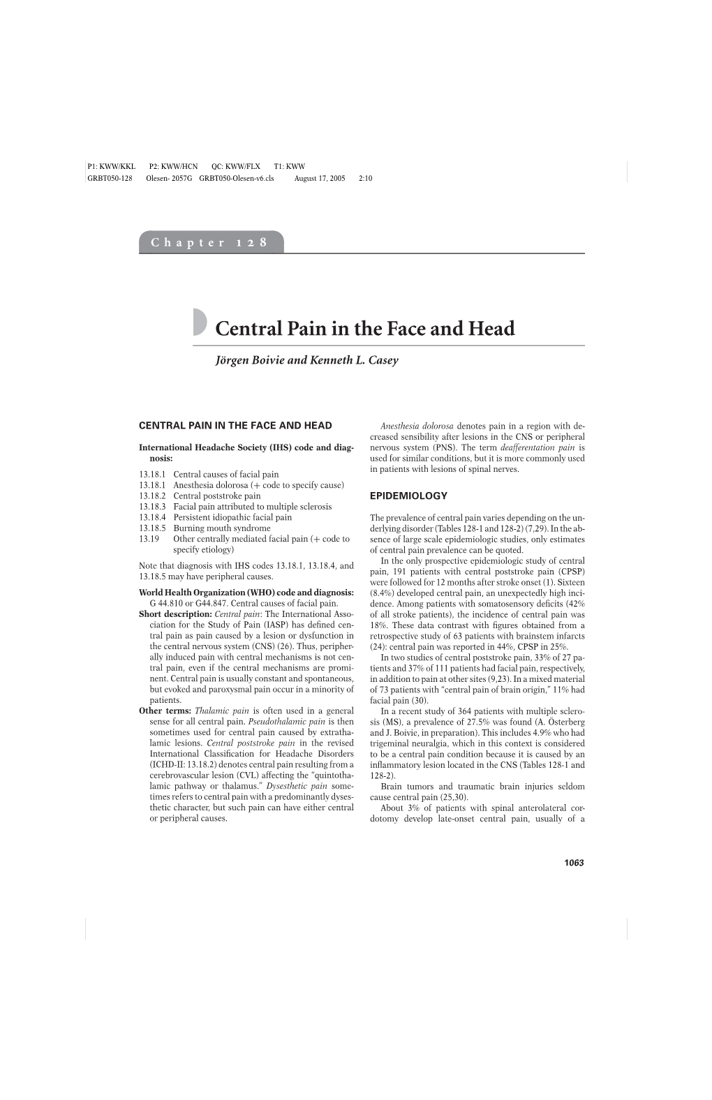 Central Pain in the Face and Head