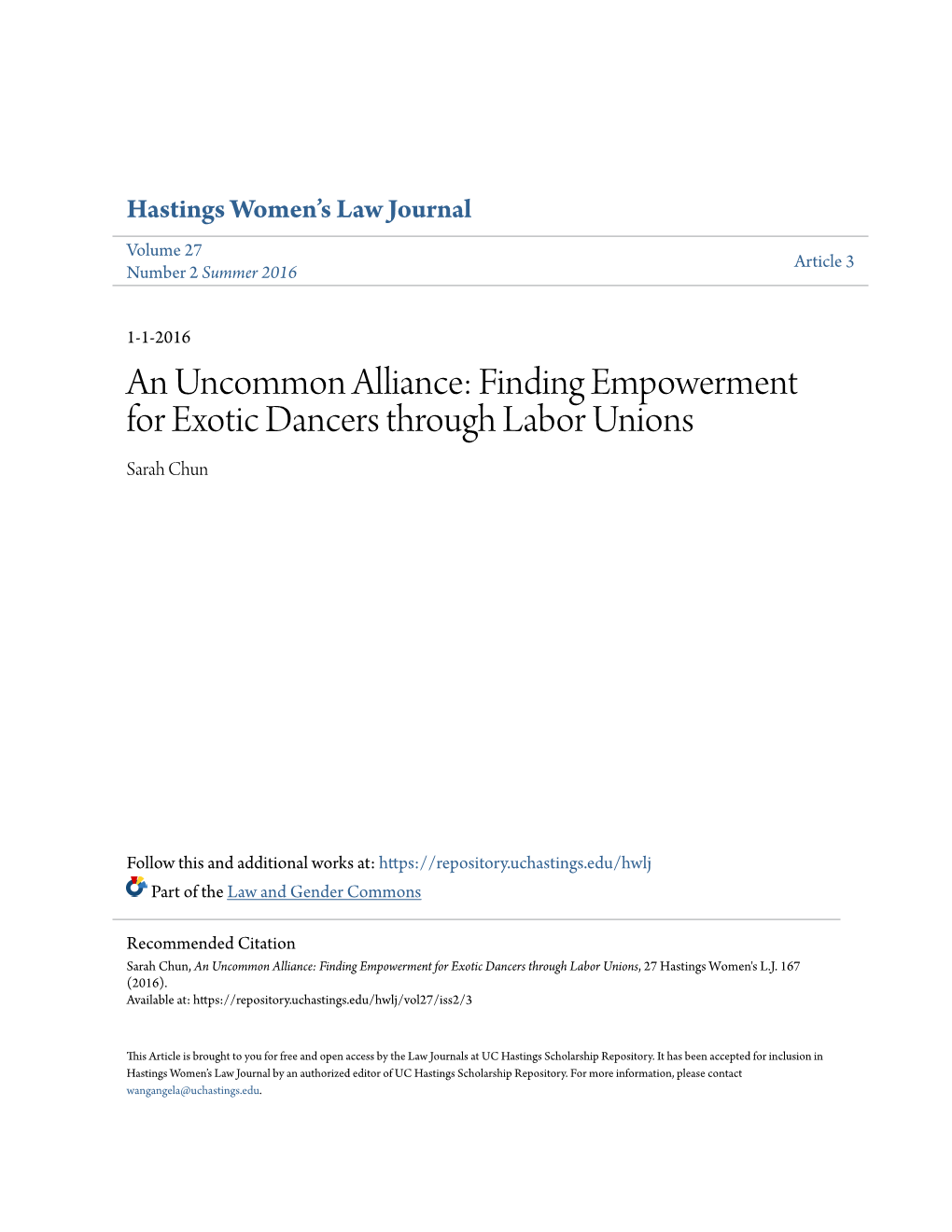 Finding Empowerment for Exotic Dancers Through Labor Unions Sarah Chun