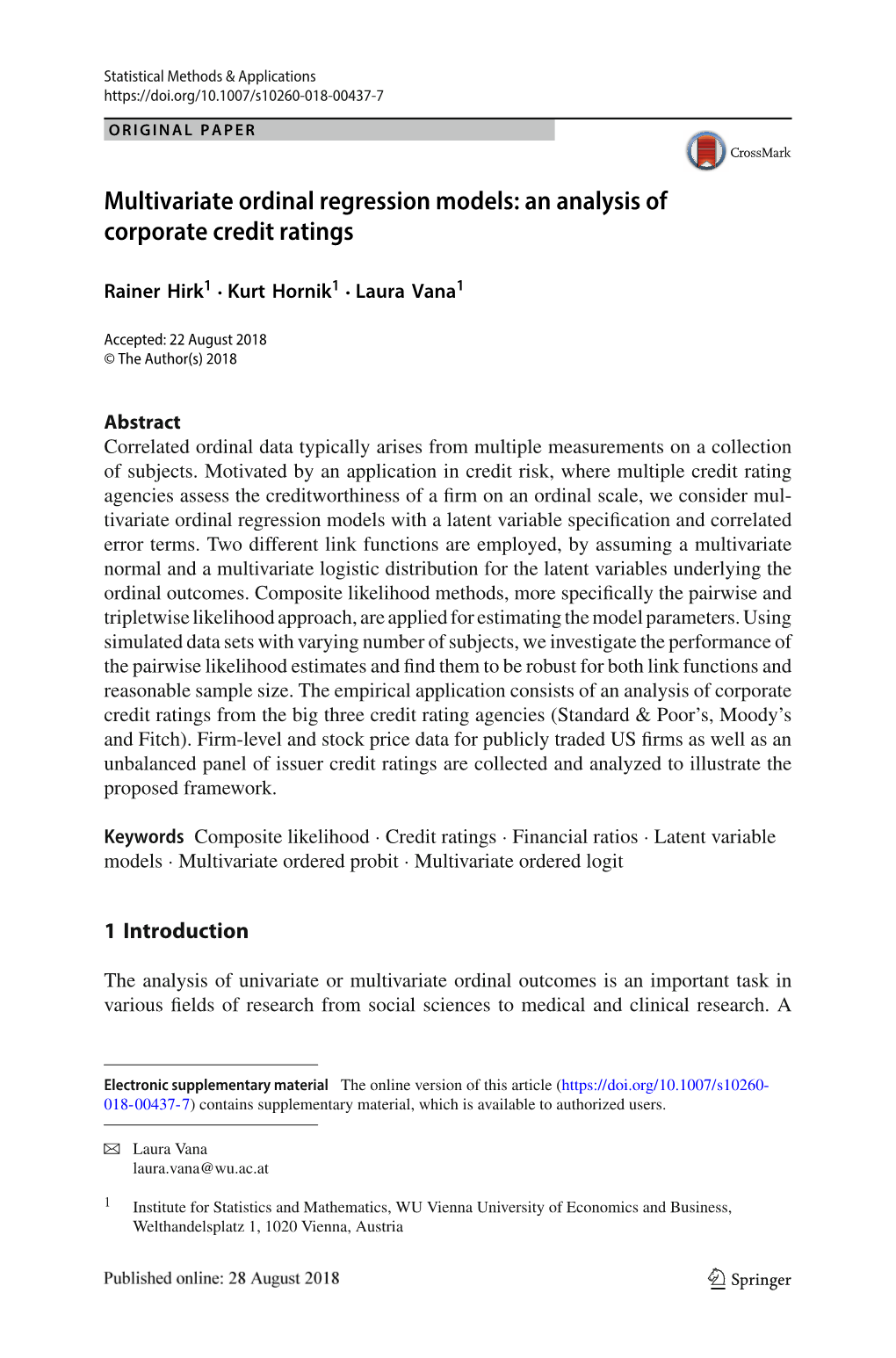 Multivariate Ordinal Regression Models: an Analysis of Corporate Credit Ratings