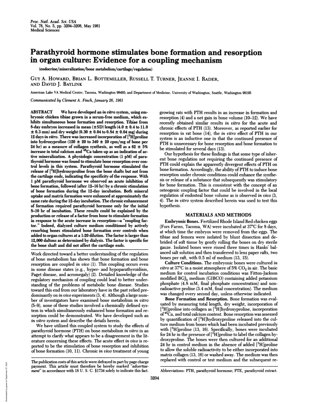 Parathyroid Hormone Stimulates Bone Formation and Resorption In