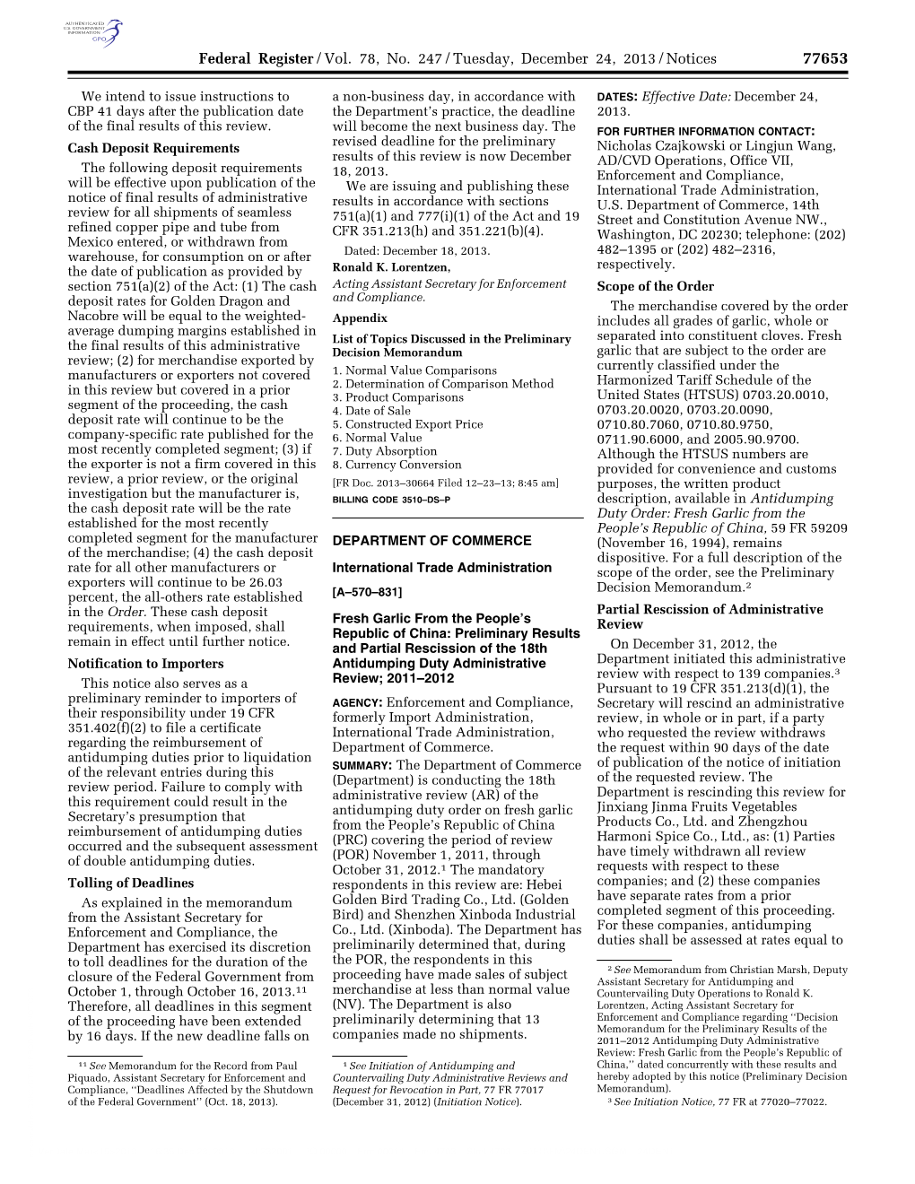 Federal Register/Vol. 78, No. 247/Tuesday, December 24, 2013