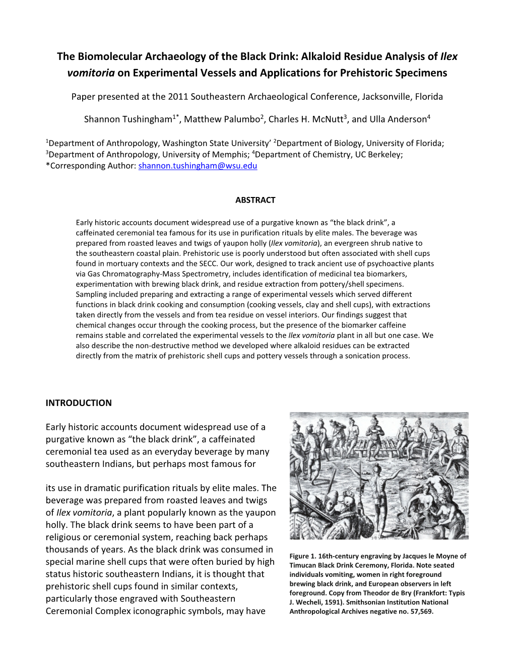 The Biomolecular Archaeology of the Black Drink: Alkaloid Residue Analysis of Ilex Vomitoria on Experimental Vessels and Applications for Prehistoric Specimens