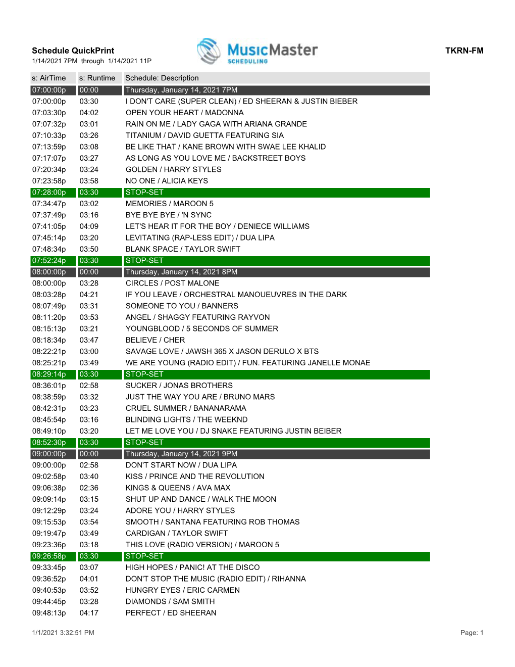 Schedule Quickprint TKRN-FM