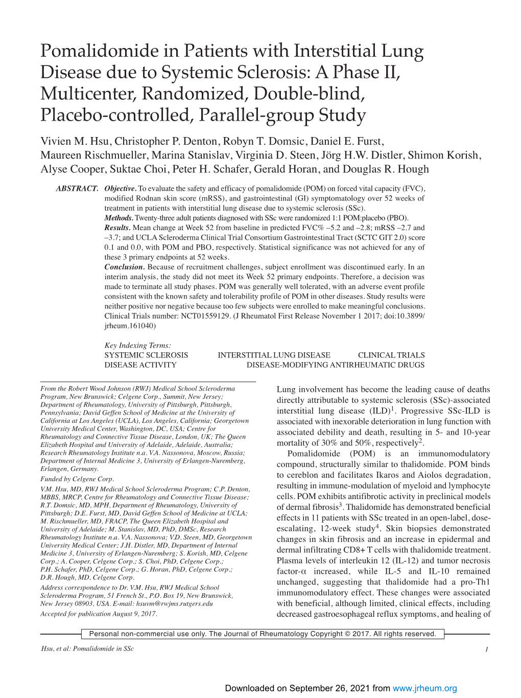 Pomalidomide in Patients with Interstitial Lung Disease Due To