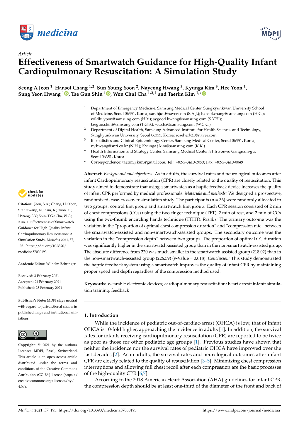 Effectiveness of Smartwatch Guidance for High-Quality Infant Cardiopulmonary Resuscitation: a Simulation Study