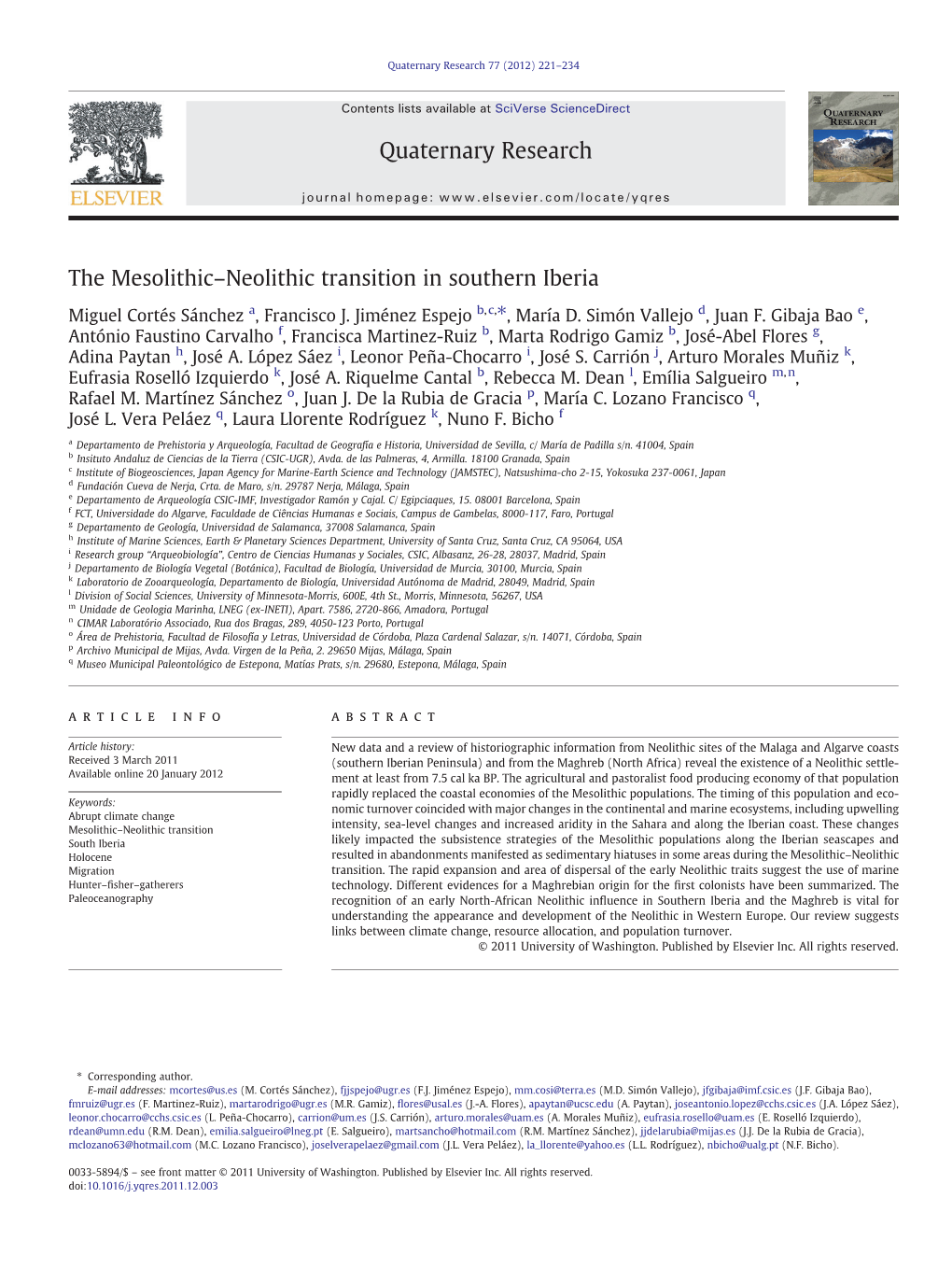 The Mesolithic–Neolithic Transition in Southern Iberia