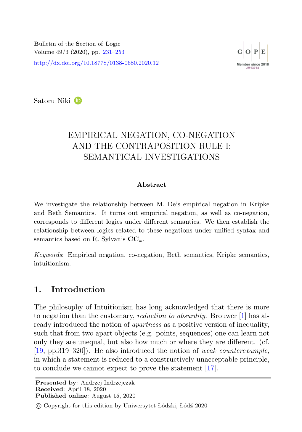 Semantical Investigations