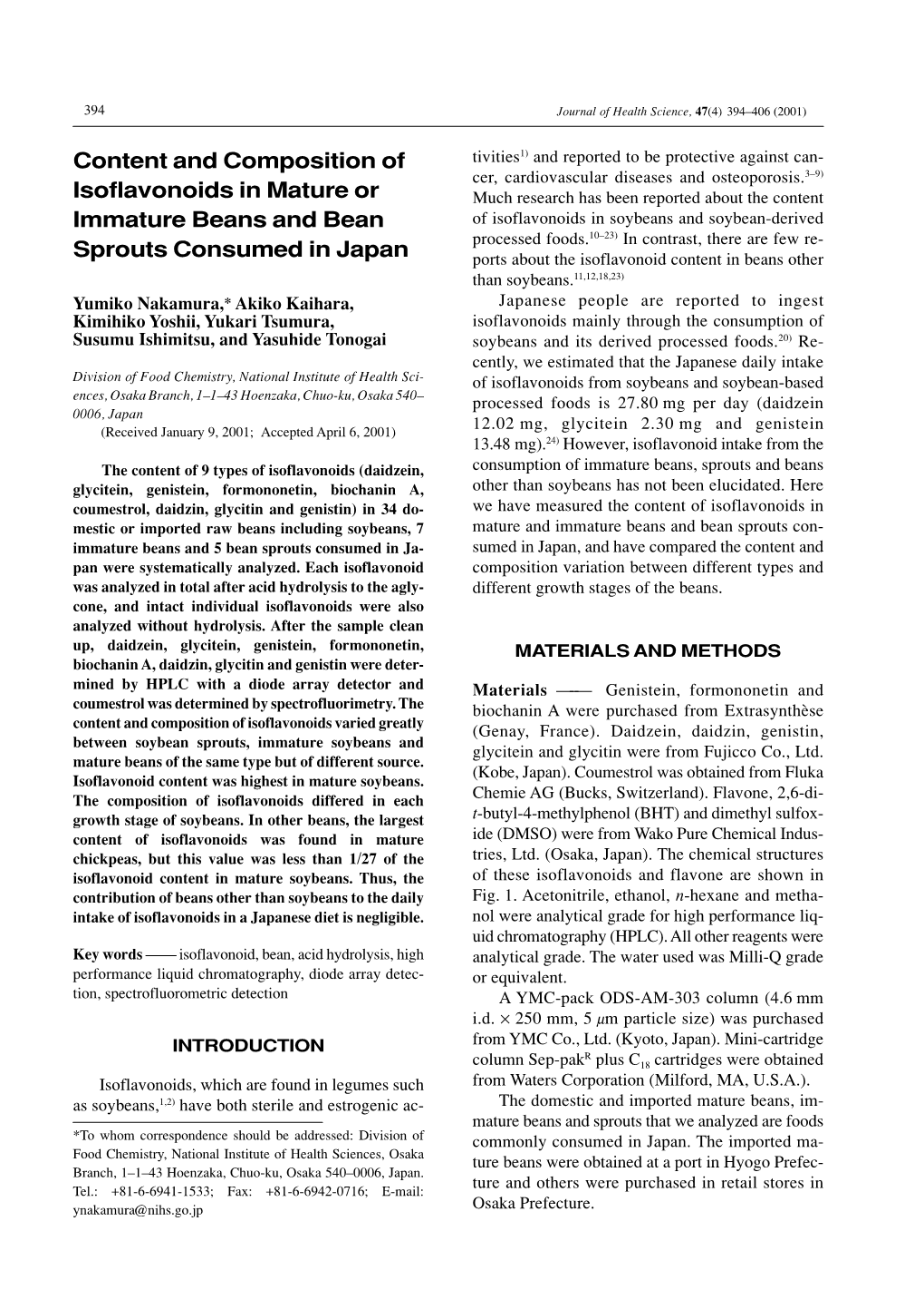 Content and Composition of Isoflavonoids in Mature Or Immature