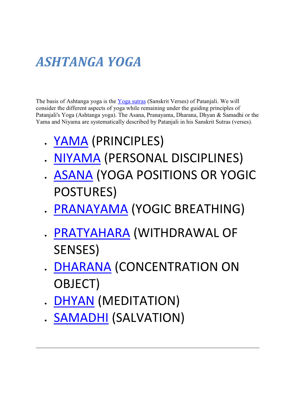 Ashtanga Yoga Yama (Principles) Niyama