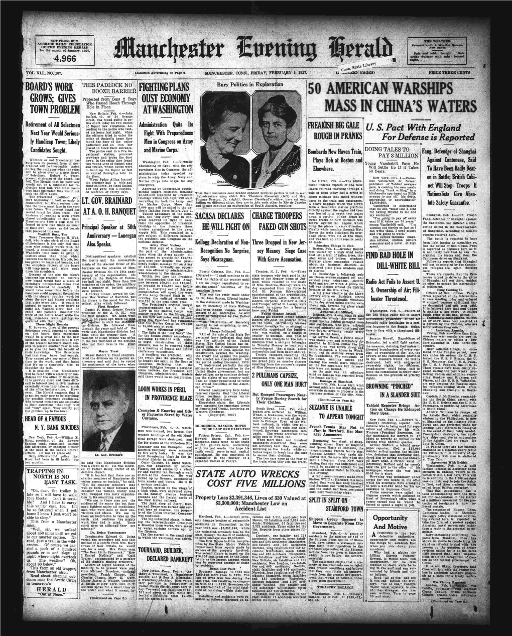 G on Page 6- ‘ MANCHESTER, CONK., FRIDAY, FEBRUARY 4V 1927: Riisasn' PAGES) PRICE THREE CENTS