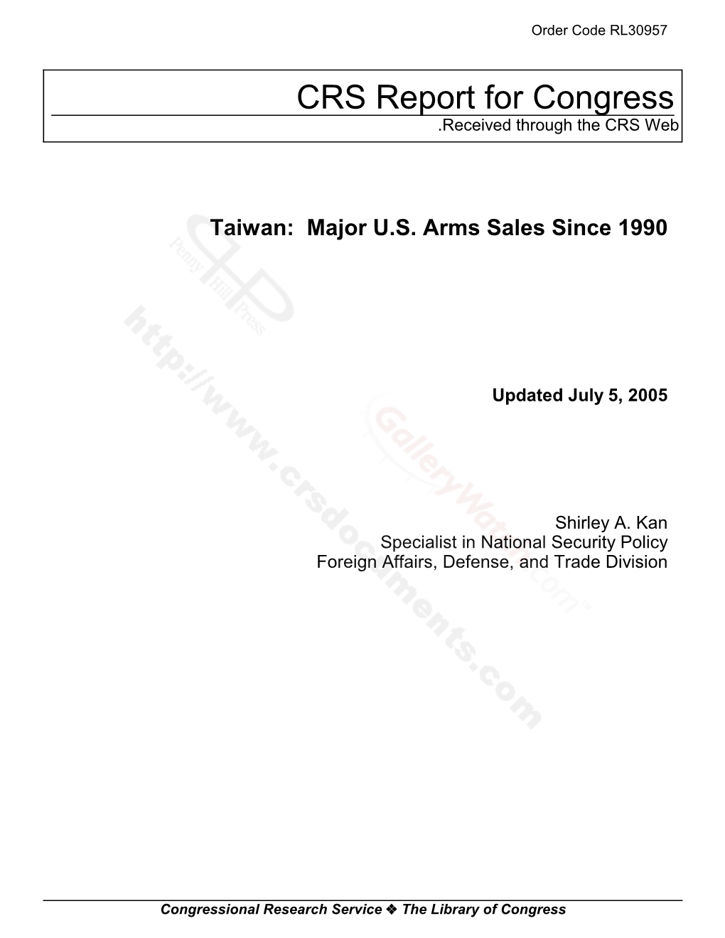 Taiwan: Major U.S. Arms Sales Since 1990