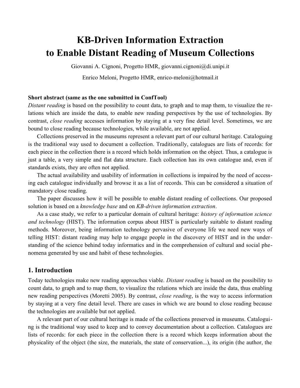 KB-Driven Information Extraction to Enable Distant Reading of Museum Collections Giovanni A